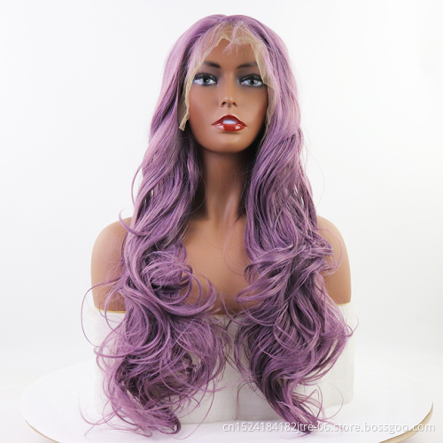 factory synthetic lace frontal wig longest purple deep wave hair synthetic lace frontal wigs